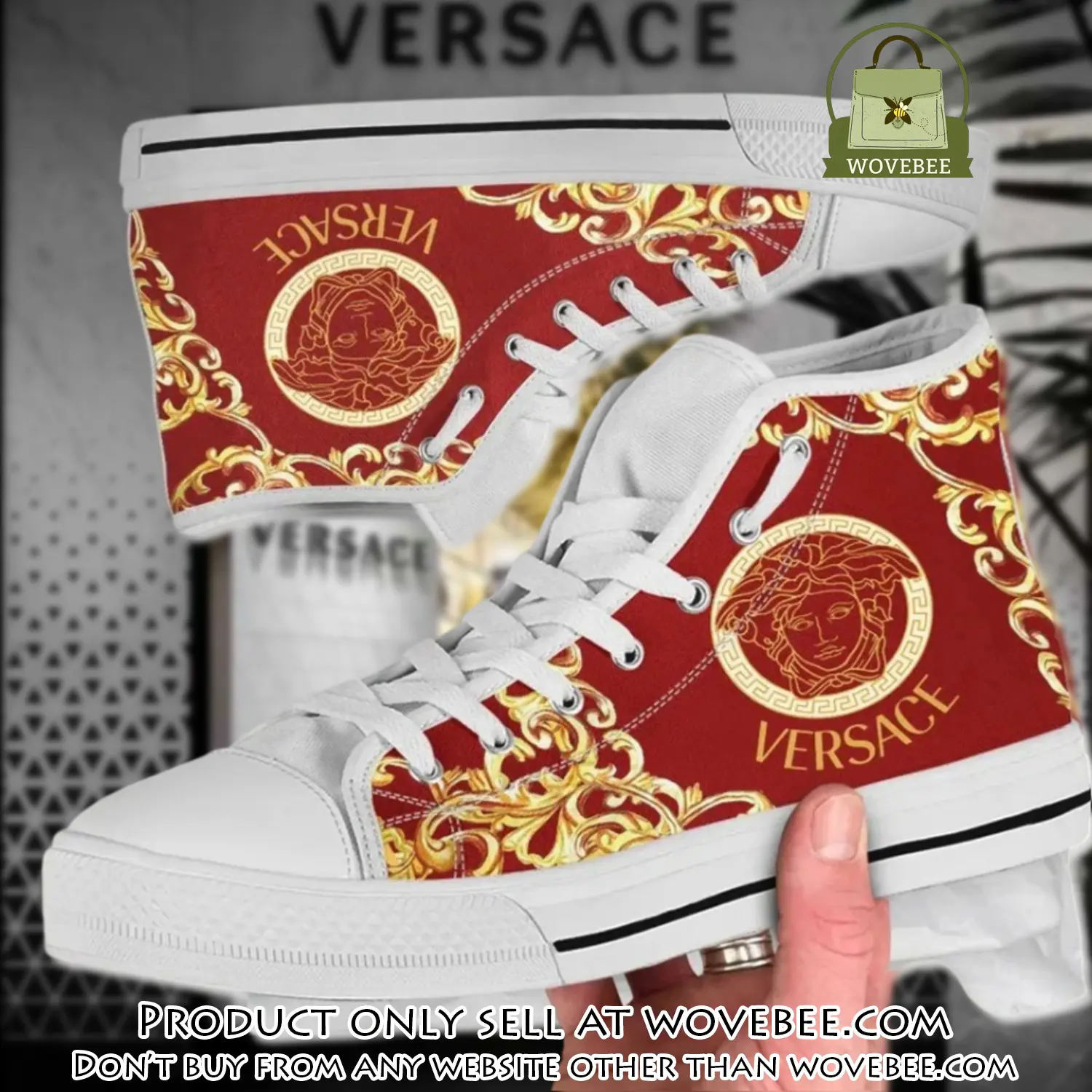 Versace medusa red gold high top canvas shoes luxury brand gifts for men women wvb5347609